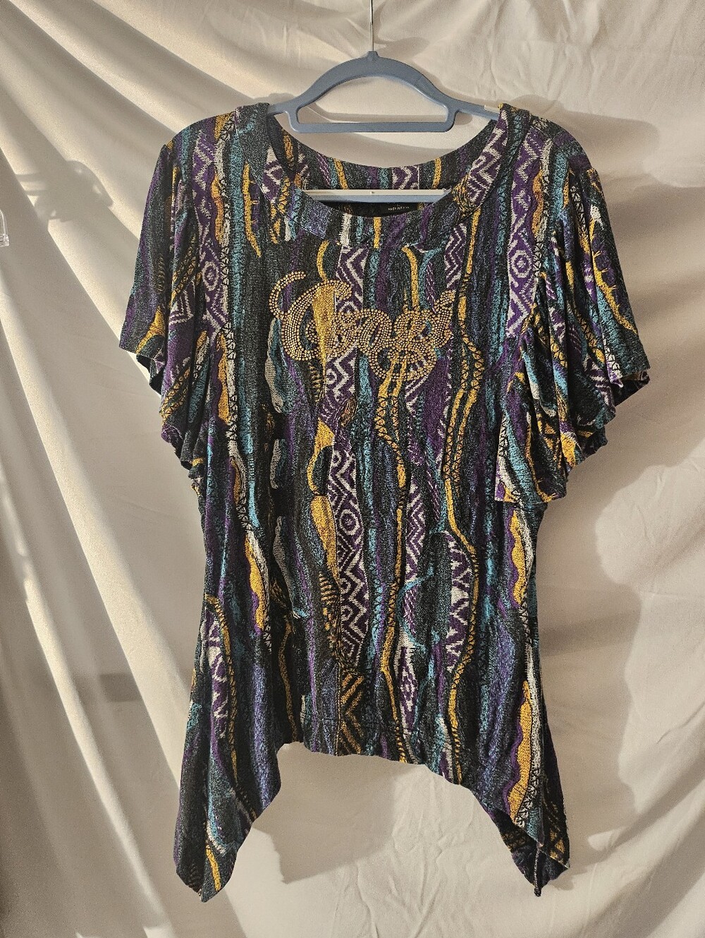 Vintage Coogi Women’s Rhinestone Logo Top Lg Y2K 90s Multicolor Abstract